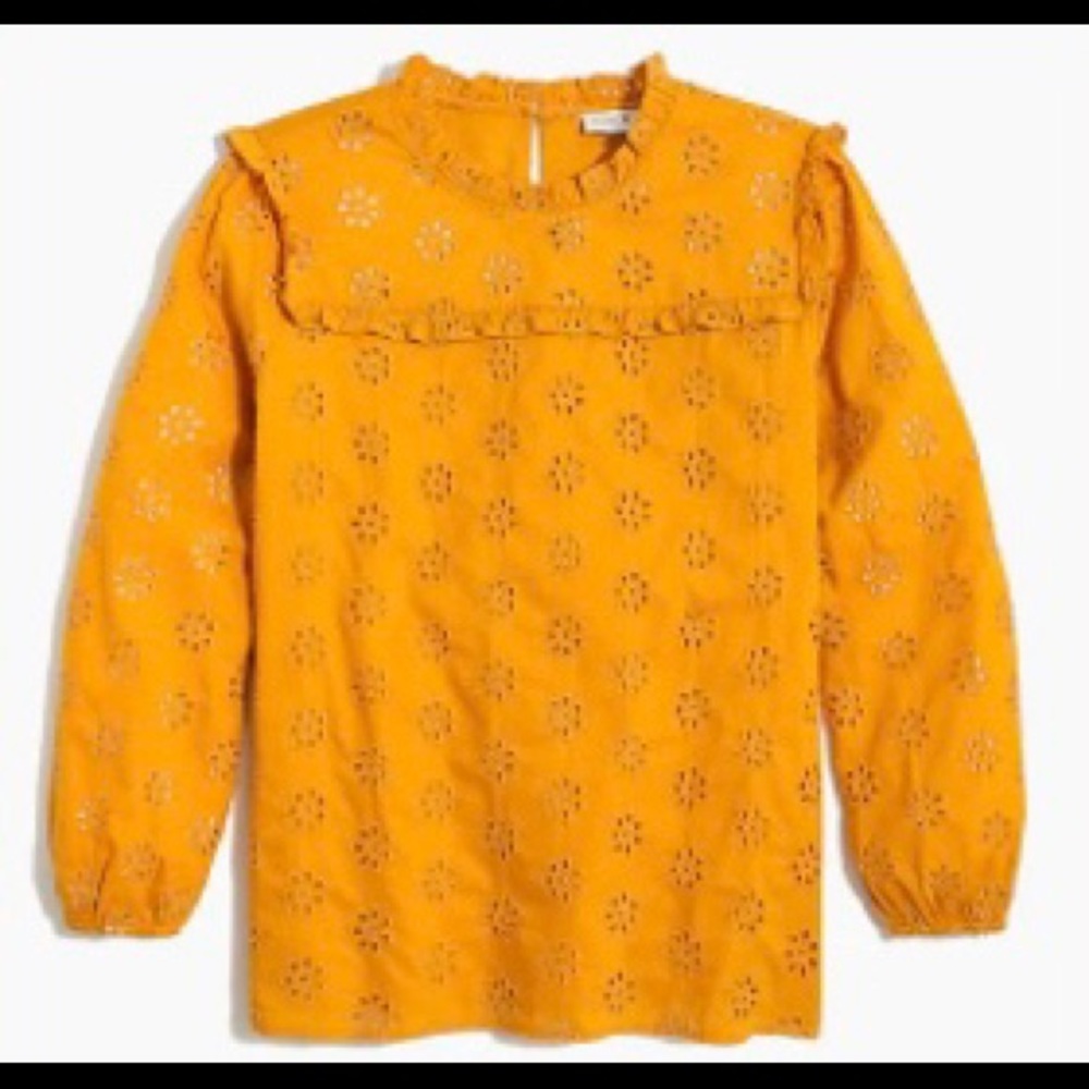 🍁🍂NWT J. Crew Ruffleneck eyelet-yoke top Size:M